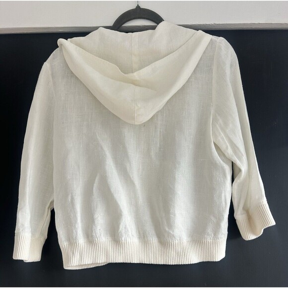 Raison D'etre Ladies White 100% Linen 1/2 Sleeve Hoodie Jacket with Zip Size M - Picture 3 of 8
